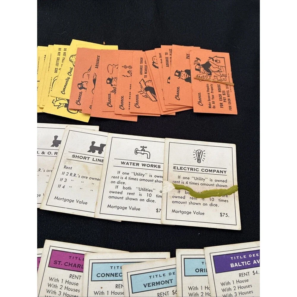 1973 Monopoly Game Property Title Deed Community Chance Cards Replacement Parts